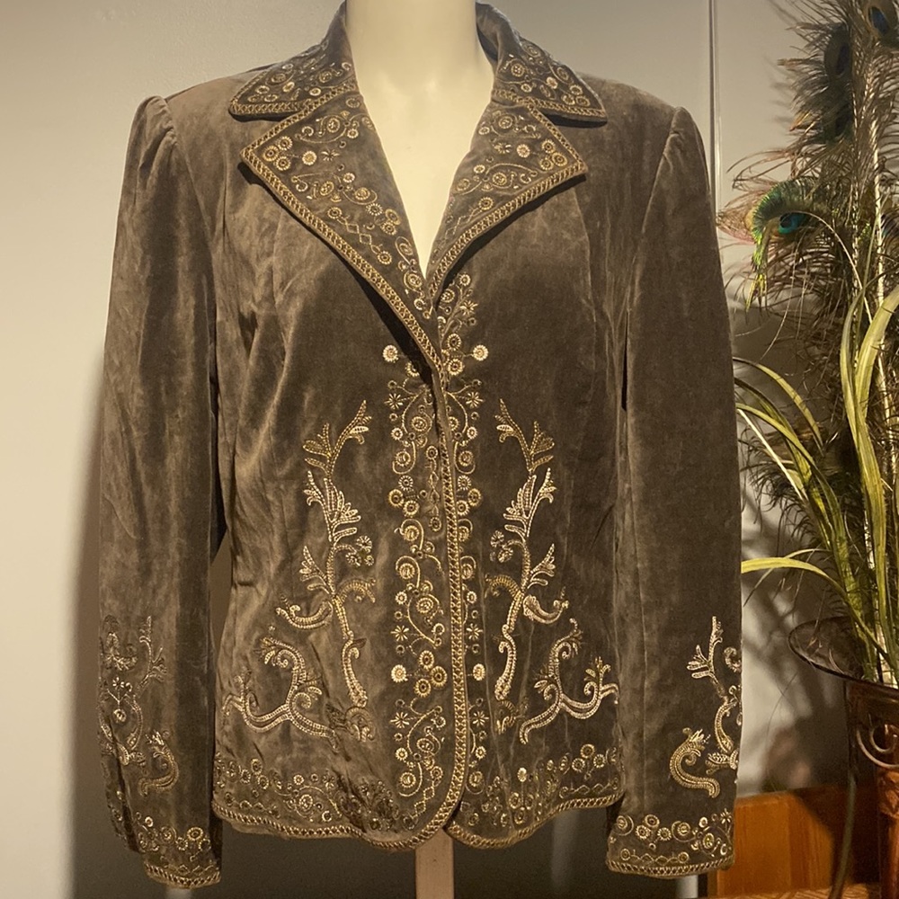 Vintage Peter Nygard Baroque Embroidered Velvet Blazer - Intricate Floral Stitch - Picture 2 of 7
